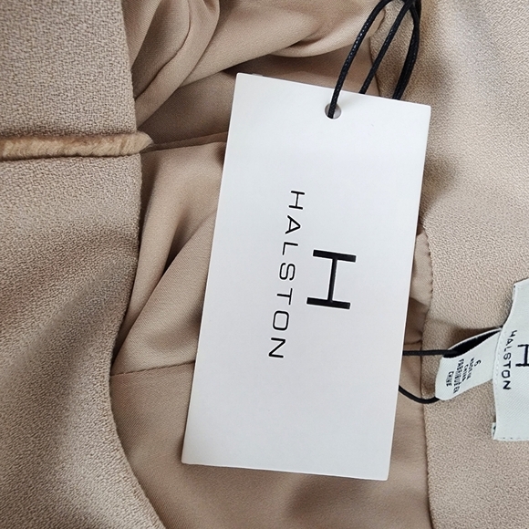 H Halston High Rise Wide Leg Dress Pant Tan Velvet Piping Bandless Waist Size 6 - Picture 4 of 16